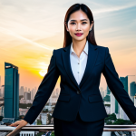 **

A confident Thai businesswoman in a tailored business suit, standing in front of the Bangkok skyline at sunset, fully clothed, appropriate attire, safe for work, perfect anatomy, natural proportions, professional photography, high quality, family-friendly.

**