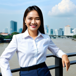 국제무역관리전략 - **Prompt:** A Thai businesswoman in a modern, fully clothed business suit, smiling confidently in a ...