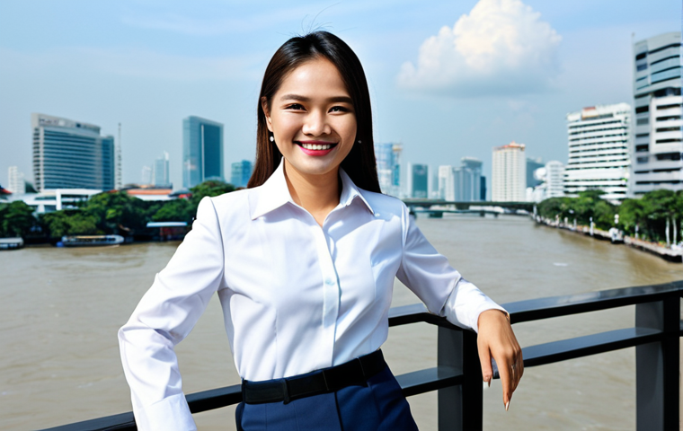 국제무역관리전략 - **Prompt:** A Thai businesswoman in a modern, fully clothed business suit, smiling confidently in a ...