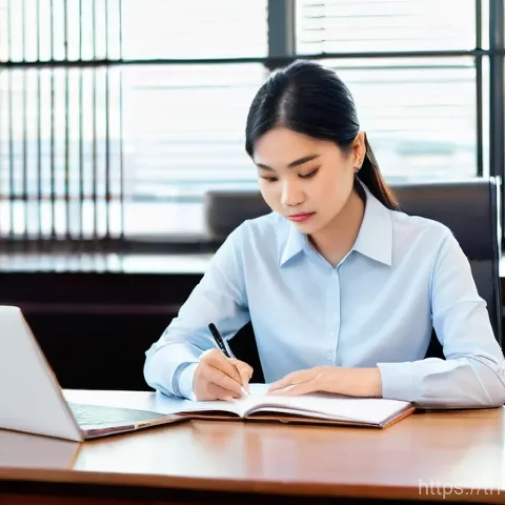 무역분야자격증필기 - **A focused Thai woman in her late 20s to early 30s, wearing professional yet comfortable attire (e....