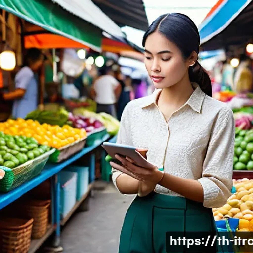 무역사례분석방법 - **Prompt:** A vibrant and bustling Thai fresh market scene, similar to a local community market, fil...