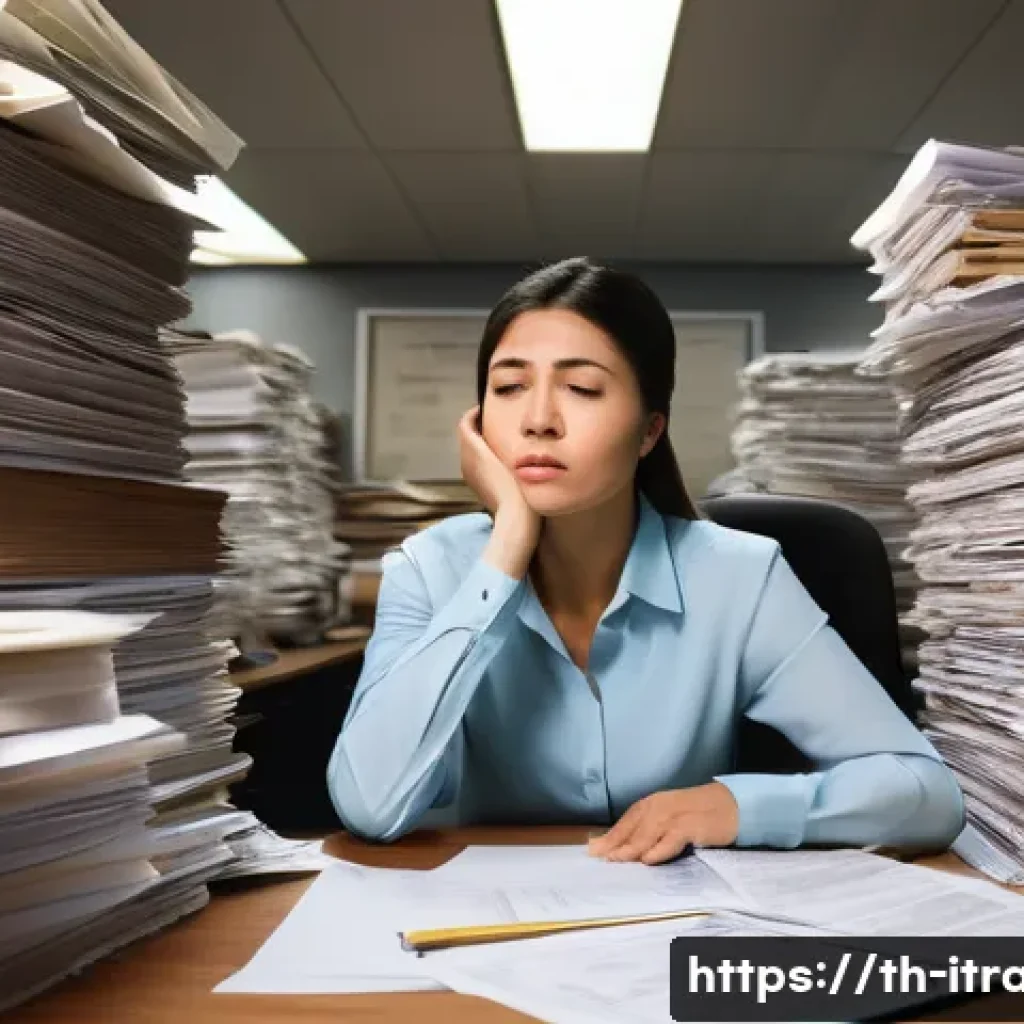 무역업무자동화 - **Prompt 1: The Burden of Traditional Trade Documentation**
A wide-angle, realistic photographic...