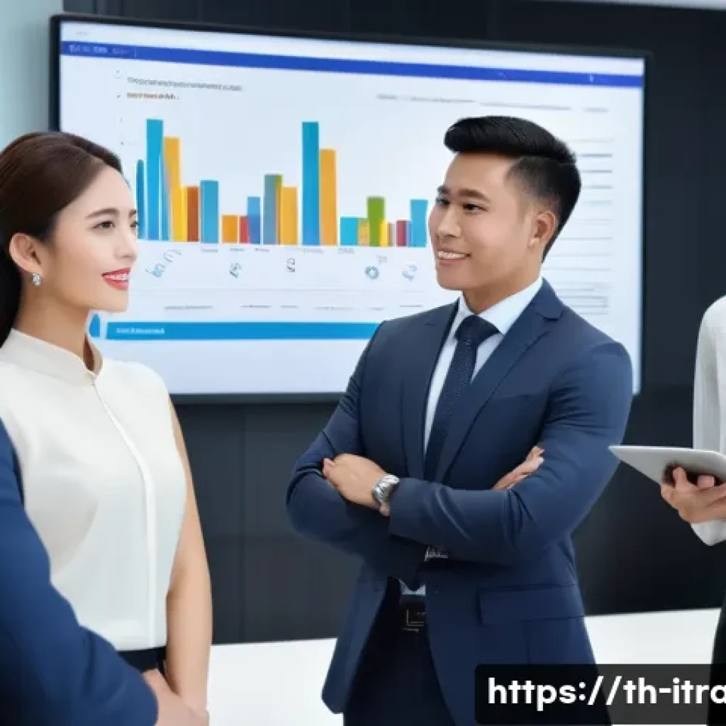 국제무역이론과실무 - A detailed business meeting scene set in a modern office in Bangkok, Thailand, featuring a diverse g...