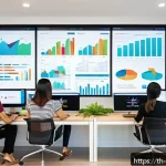 Home 19 무역실무전문가 - A modern digital marketing team in a bright Bangkok office, analyzing consumer behavior data on mult...