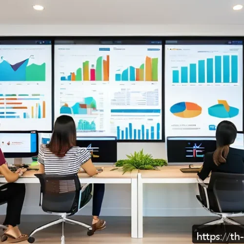 Home 31 무역실무전문가 - A modern digital marketing team in a bright Bangkok office, analyzing consumer behavior data on mult...