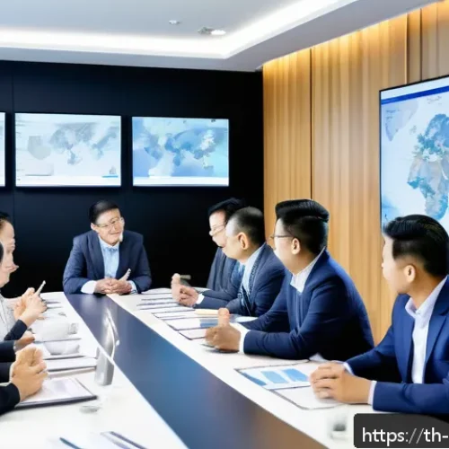 Home 17 무역실무스터디 - A detailed business meeting scene set in a modern Bangkok office, featuring diverse Thai professiona...